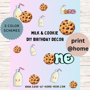 DIY milk and cookie birthday party decor